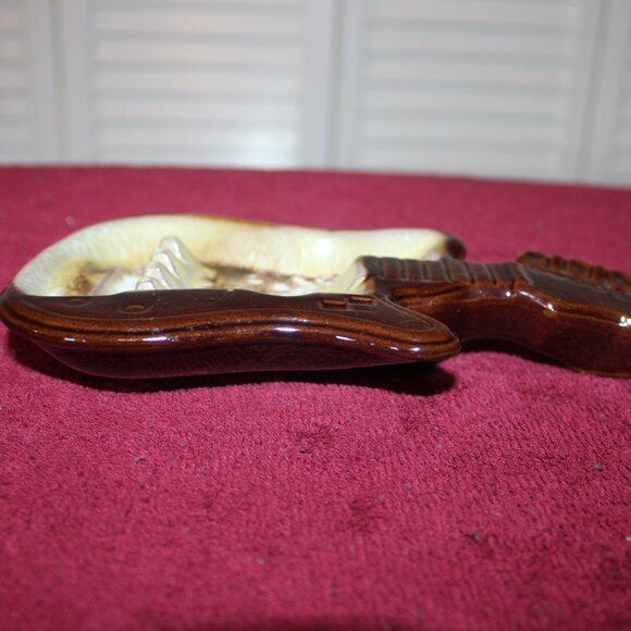 Vintage Guitar Shaped Brown Drip Glaze Ashtray - Picture 3 of 3
